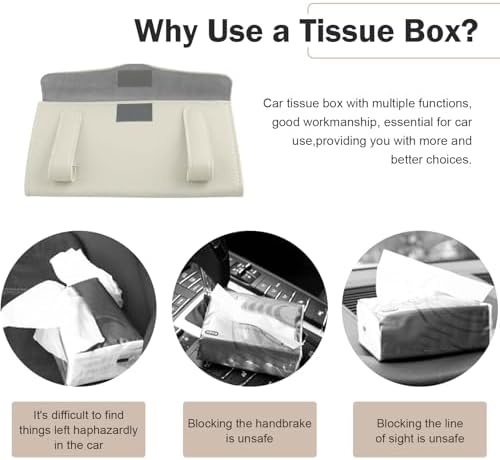 WZP Car Visor Tissue Holder, PU Leather Version Hanging Tissue Holder in Car, Slim Visor Mount Paper Napkin Organizer, Universal for Most Vehicles (Beige) - Image 4