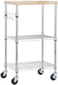 Amazon Basics Portable Kitchen 3-Tier Storage Rack on Caster Wheels with Adjustable 2 Shelves, 175 Pound Capacity, 21 x 15 x 36.7 inches (LxWxH), Wood/Chrome by AmazonBasics