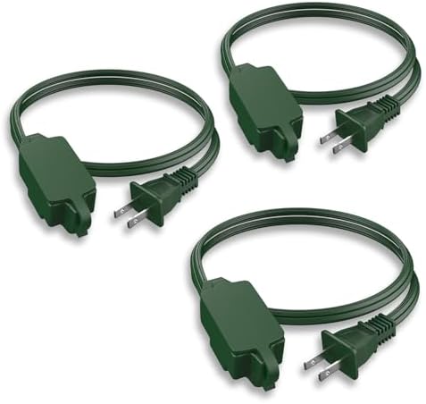 PLUGTUL Green Indoor Extension Cord 3 FT | 2 Prong Extension Cord, 3 Polarized Outlets with Safety Cap Protect for Home Office, 16/2 SPT-2 ETL Listed, 3 Pack by PLUGTUL