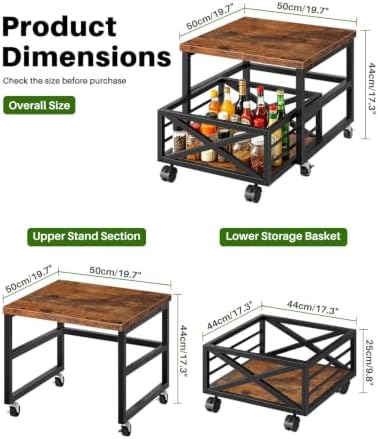 Mini Fridge Stand with Storage Shelf and Wheels, Rolling Mini Fridge Cart, Heavy Duty Refrigerator Stand for Mini Fridge, Dorm Room, Bedroom, Office, Rustic Brown - Image 7