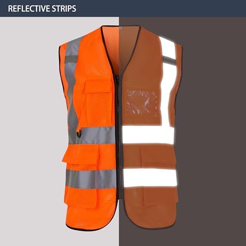 Reflective Safety Vest for Men Women 6 Pockets High Visibility Construction - Image 4