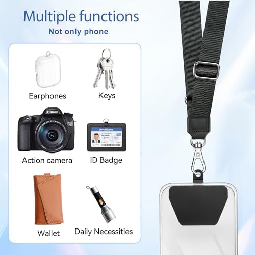Doormoon Phone Lanyard, Adjustable Neck Strap with 4 TPU Patch for Phone Case Keys ID Badges Universal Cell Phone Lanyard Compatible with iPhone, Samsung, Most Smartphones, 2 Pack, Black Black - Image 6