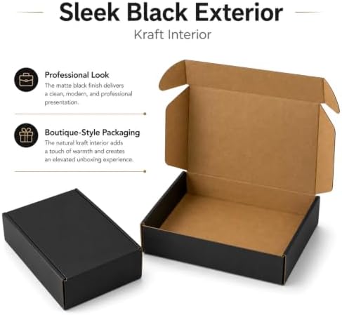 9x6x2 Inches Shipping Boxes Pack of 25, Black Corrugated Cardboard Boxes for Small Bussiness, Packing and Mailing - Image 3