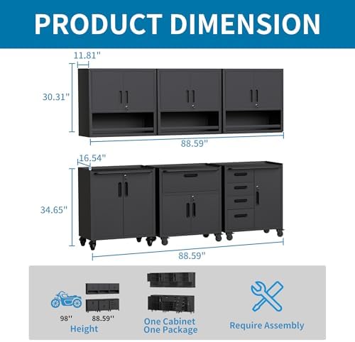 Black Garage Storage Cabinets System 6 PCS Workshop Set with Drawers Locking Heavy Duty Rolling Cart with Adjustable Shelves Garage Tool Workbench Cabinets,6pcs-2 - Image 3