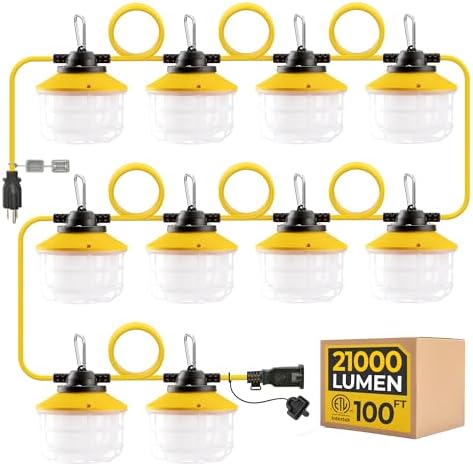 3Prong 100FT LED Construction String Lights, Temporary Lighting by Hyanglux