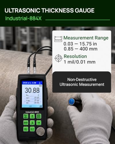 Professional Ultrasonic Thickness Gauge Industrial-884X, 0.033–15.75" (0.85–400 mm) Range, PC Data Connectivity, Multi-Probe Compatible, Digital Measuring Tool with 2000 Data Memory & Color LCD - Image 4