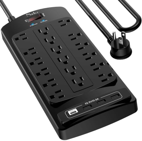18 Outlets Surge Protector Power Strip - Nuetsa 10 Feet Flat Plug Heavy Duty Extension Cord with 18 Widely Outlets and 4 USB Ports, 2100 Joules, Black, ETL Listed by Nuetsa