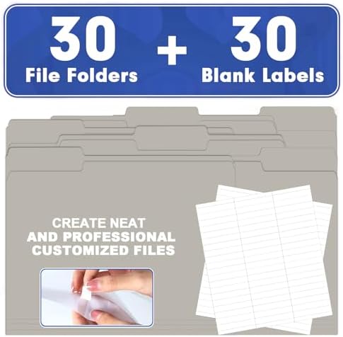 File Folder, HERKKA 30 Pack 1/3 Cut Tab File Folders, File Folders Great for Organizing and Filing, Letter Size, Grey - Image 5