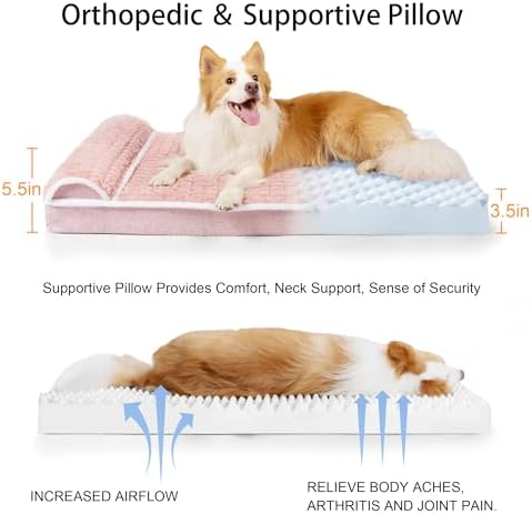 Orthopedic Large Dog Bed Pillow Pet Sofa Bed 48''X30'' Pink - Image 6