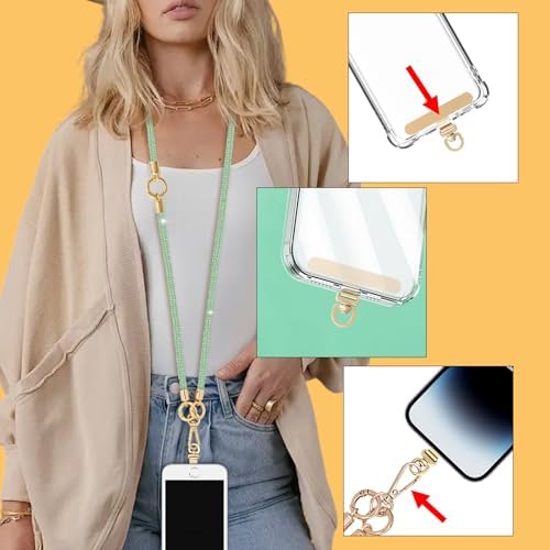Crystal Phone Strap Crossbody and Wrist Lanyard, Anti Theft Layered & Wrist Strap Cell Phone Neck for Women - Image 4