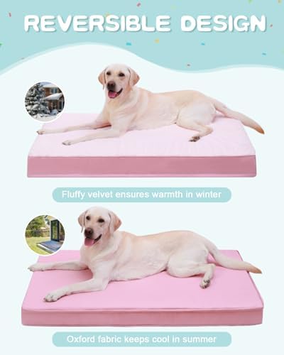 KSIIA Orthopedic Dog Bed for Large Dogs with Waterproof Lining, Pink, 41x27 - Image 4