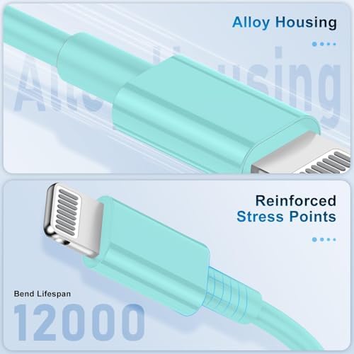 3 Pack Apple MFi Certified Charger Cable 3ft, Lightning to USB Cable Cord 3 Foot, 2.4A Fast Charging,Apple Phone Long Chargers for iPhone 13/12/11/11Pro/11Max/ X/XS/XR/XS Max/8/7/6 Light Blue - Image 3