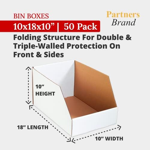 Partners Brand PBINJ101810 Jumbo Open Top Bin Boxes, 10" x 18" x 10", Oyster White (Pack of 25) - Image 2