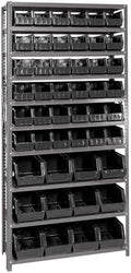 Quantum Storage Systems QSBU-230240BK Giant Open Hopper Steel Shelving System, 12" D x 36" W x 75" H, with 10 Shelves and 36 QUS230 and 12 QUS240 Bins, Black by QuantumStorageSystems
