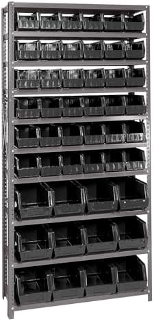 Quantum Storage Systems QSBU-230240BK Giant Open Hopper Steel Shelving System, 12" D x 36" W x 75" H, with 10 Shelves and 36 QUS230 and 12 QUS240 Bins, Black by QuantumStorageSystems