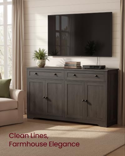 VASAGLE Buffet Cabinet, Sideboard, 4 Doors, 55.1 x 15.8 x 31.5 Inches - Image 7