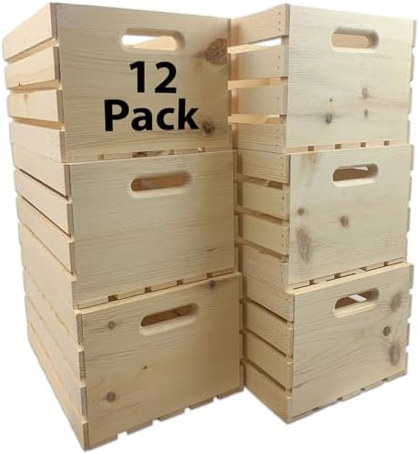 Wilson Large Wooden Pine Crate for Storage and Decoration at Home, Office, Kitchen, Bedroom, and Retail (12.5"x9.625"x17.875") (Set of 12) by Wilson
