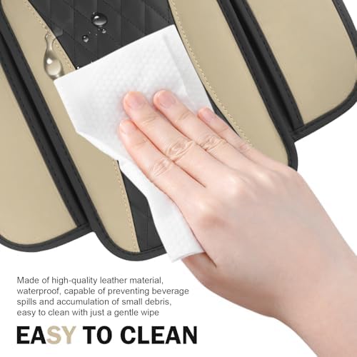 Car Center Console Cover, Upgraded Patchwork Leather Arm Rest Cover with Side Storage Pockets, Comfortable Auto Armrest Protector Cushion, Universal Middle Console Pad for SUV, Sedan (Beige) - Image 3