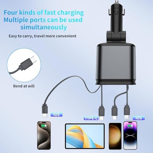 Starlight Retractable Car Charger, Car Phone Charger USB C Fast Charger - Image 2