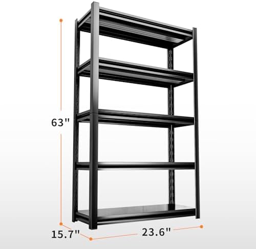 2000LBS Heavy Duty Garage Shelving Metal Storage Shelves 5-Tier Adjustable Shelving Units Industrial Utility Shelves Rack for Warehouse Garage Basement Pantry Kitchen Living Room (15.7"D×23.6"W×63"H) - Image 3