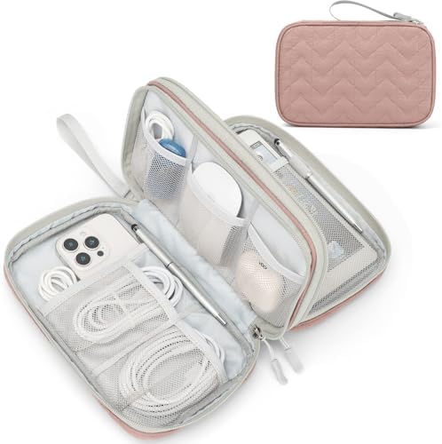 FYY Electronic Organizer, Travel Tech Pouch Bag, Large, Pink Quilted by FYY