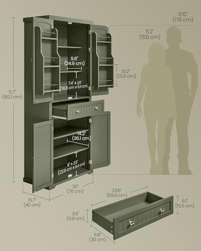 VASAGLE Pantry Cabinet, Freestanding Tall Cupboard with a Drawer - Image 3