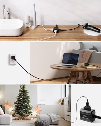 6Ft Extension Cord, SUPERDANNY Mini Flat Plug Power Strip, 13A Indoor - Image 2