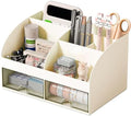 COMFYROOM Desk Organizer with 6 Compartments and 2 Drawers, Plastic Makeup Organizer, Pen Holder for Desktop Storage, Desk Organization for School, Home, Office Supplies (Ivory) by COMFYROOM