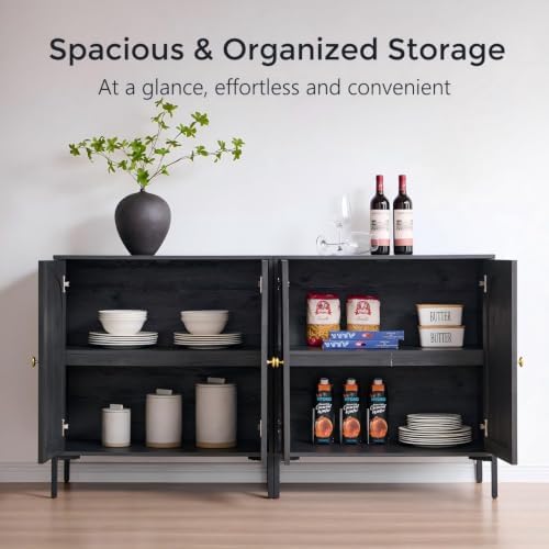 IFGET 92.63" W Modern Arch Sideboard Buffet Cabinet with Storage, Dark Grey - Image 3