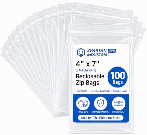4" X 7" Zip Bags (100 Count) - 2 Mil Clear Reclosable Zipper Poly Bags by SpartanIndustrial