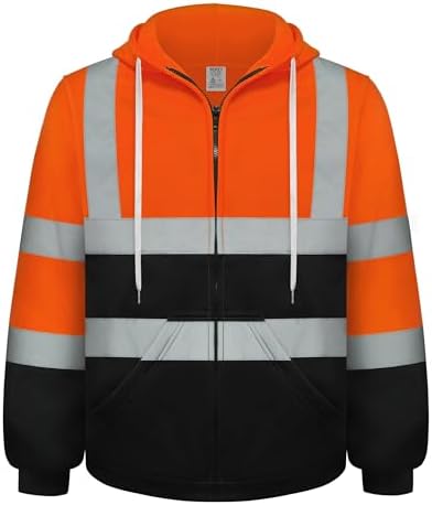 TCCFCCT Safety Jackets for Men Reflective Safety Work Hoodies with Zipper, Class 3 High Visibility Hoodie for Men Women, Hi Vis Hoodies for Surveyors, Dirt-resistant with Black Bottom Part, Orange L by TCCFCCTPROFESSIONALSAFETYSOLUTIONS