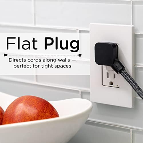 Cordinate Designer Mini 3-Outlet Power Strip, 18 in Braided Extension Cord, Grounded Adapter, Low-Profile Flat Plug, ETL Listed, Black/Dark Heather, 47298 (Pack of 12) - Image 3