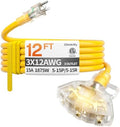 12 FT 12 Gauge Heavy Duty Extension Cord with Multiple Outlets by Deeklify