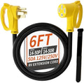 PlugSaf NEMA 14-50P/14-50R 6 FT 50 Amp RV/EV Extension Cord Outdoor with Grip Handle, 4 Prong Flexible Heavy Duty STW RV Power Cord Waterproof, 50A 125/250V 6250/12500W, Black-Yellow, ETL Listed by PlugSaf