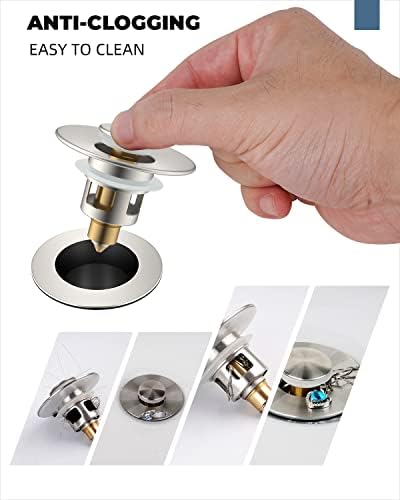 Hibbent 2 Pack All Metal Universal Bathroom Sink Stopper for 1.1''~2.3'' Basin, Pop Up Sink Drain Strainer, Brass Core Push Type Stopper, Stainless Steel Anti Clogging Drain Filter, Brushed Nickel - Image 3