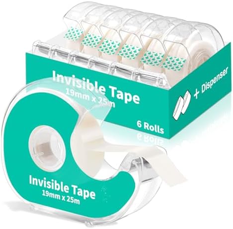 Invisible Clear Tape Bulk with Dispenser, 6 Pack Transparent Tapes Frosted Writable, Bulk Tape Rolls 7/10 X 1000 Inches School Home Office Supplies for Gift Paper Wrapping, Art Craft, Labeling by Rouceyxin