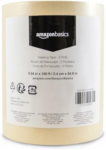Amazon Basics Masking Tape for Light Duty Applications, Labeling, Easy Removal, Tears by Hand, 0.94" x 180', Beige, 6 Rolls by AmazonBasics