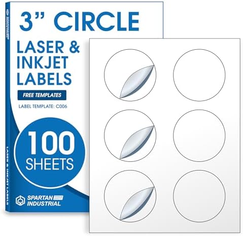 3" Round Labels for Laser & Inkjet, Spartan Industrial Template C006 by SpartanIndustrial