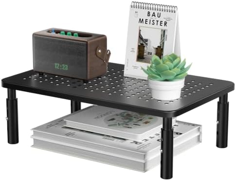 WALI Desk Organizer, 1 Tier Computer Monitor Stand for Desk, Desk Monitor Riser 3 Height Adjustable, Laptop Stand Underneath Storage for Office, Home, School Supplies (STT003), 1 Pack, Black by WALI
