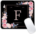 Letter F Black and Pink Flowers Square Mouse Pad, Mouse Pad with Stitched Edge and Non-Slip Rubber Base,Mouse Mat,Home Office Decor Desk Accessories,9.4x7.8x0.12 inch Square Mouse Pad by Unknown