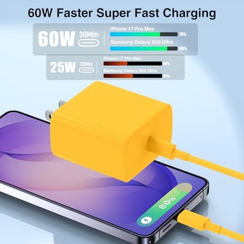 60W USB C Quick Wall Charger Block for Galaxy S26 Android Phones, 3Pack Super Fast Charger Adapter with Bulk 3/6/10FT Long USB C Charging Cable Cords for Samsung Galaxy S26+/S25/S24/S23 Ultra - Image 2