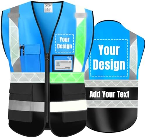 Luminous Safety Vest Customize Logo Outdoor Work Vest with Luminous Hi-Vis Reflective Strips (L, Blue black) by YOWESHOP