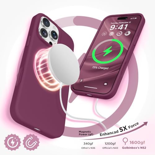 GolbinBox Magnetic for iPhone 16 Pro Max Case, Silicone Cover, Deep Red - Image 3