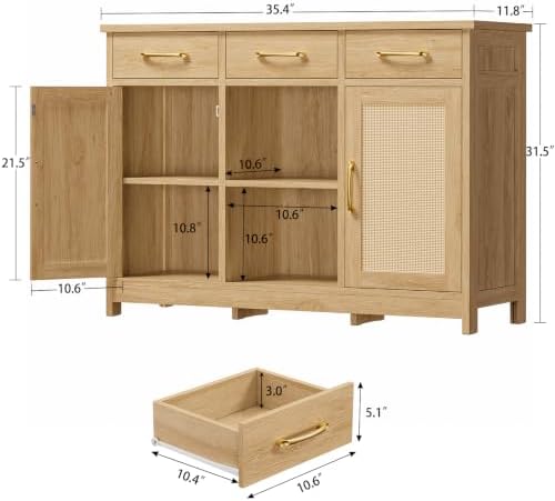 TEENFON Coffee Bar Cabinet with 3 Drawers, Farmhouse Buffet Cabinet - Image 3