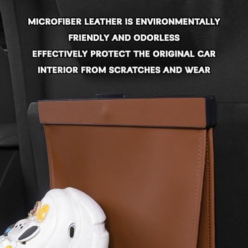 Leather Car Trash Can with Magnetic Closure, Leak-Proof Waterproof Hanging Car Trash Bin with Disposable Bags, Odor-Lock Garbage Can Organizer for Backseat, Console, Door, SUVs, Trucks (Orange) - Image 5