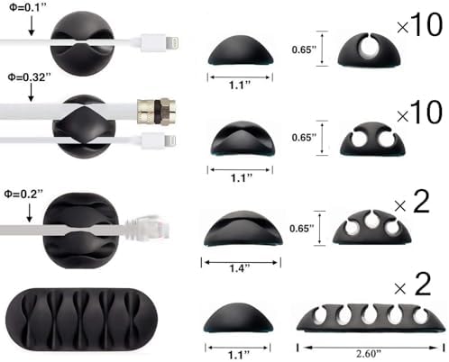 OHill Desk Cable Management Cord Organizer, 24 Pack Black Self Adhesive Cord Holder Cable Clips, Ideal Cable Organizer Wire Keeper for Desk, Nightstand, Phone Charger, Computer, Home, Office, Car - Image 2