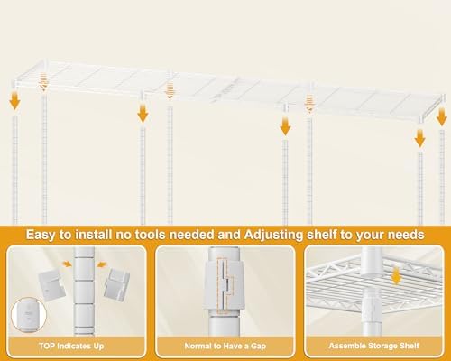 ULIFHOME E14 Max Heavy Duty Clothes Rack，Freestanding Clothing Racks for Hanging Clothes，Adjustable Closet Organizers and Storage，Metal Garment Rack with Shelves 86"W × 16"D × 77"H，Load 1060LBS，White - Image 6