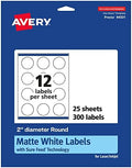 Avery® Matte White Round Labels, Sure Feed® Technology, 2" Diameter, 300 Matte White Printable Labels by Avery