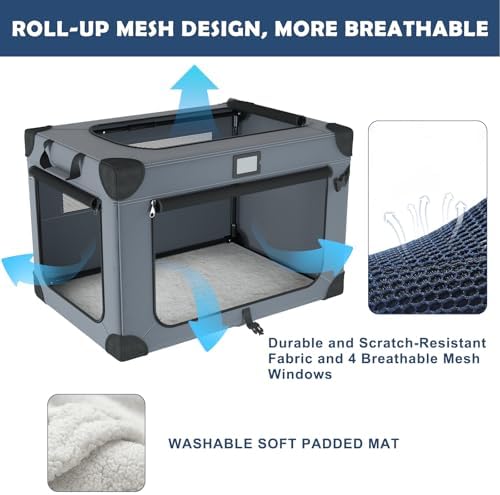 36 Inch Collapsible Soft Dog Crates with 3-Door & Mesh Windows for Travel - Image 2