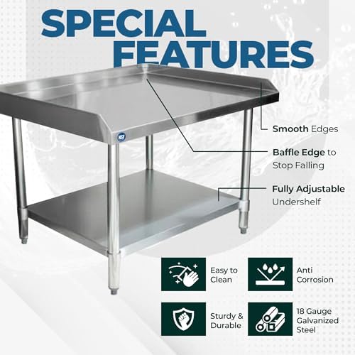 30" x 24" Stainless Steel Equipment Grill Stand with Undershelf | Heavy Duty 18-Gauge Top | NSF Certified Table for Commercial Kitchens & Utility Use - Image 2